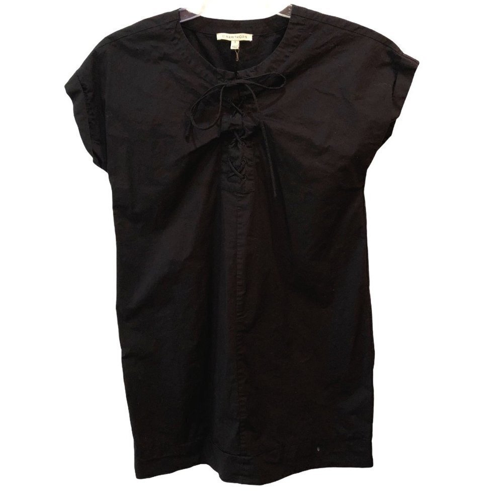 41 Hawthorn Womens Medium Black Short Cap Sleeve Quarter Lace Up Dress Size M